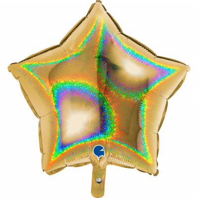 Balão Foil Estrela Glitter Holográfico Dourado