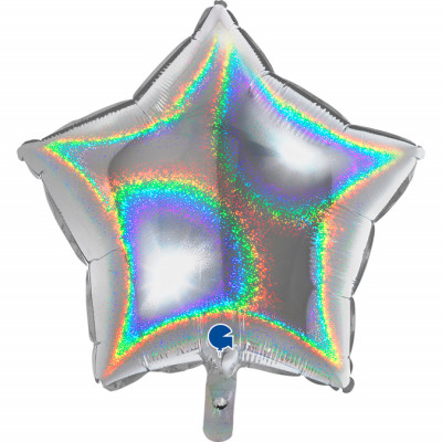 Balão Foil Estrela Glitter Holográfico Prateado