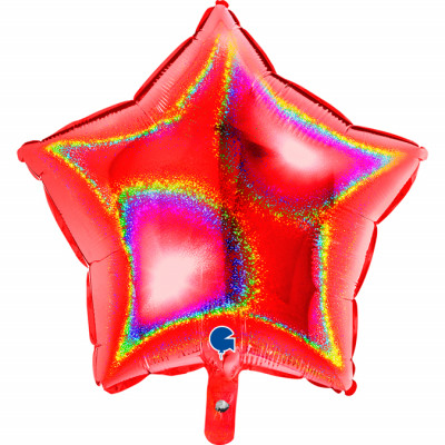 Balão Foil Estrela Glitter Holográfico Vermelho