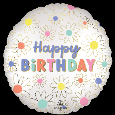 Balão Foil  Happy Birthday flowers garden