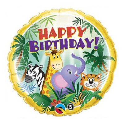 Balão Foil Happy Birthday Jungle Friends 46cm