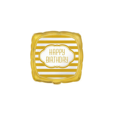 Balão Foil Happy Birthday Riscas Dourado 45cm