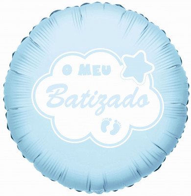 Balão Foil O Meu Batizado Azul 45cm