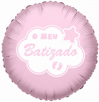 Balão Foil O Meu Batizado Rosa 45cm