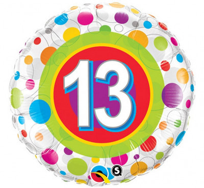 Balão Foil Redondo Bolinhas Número 13 46cm