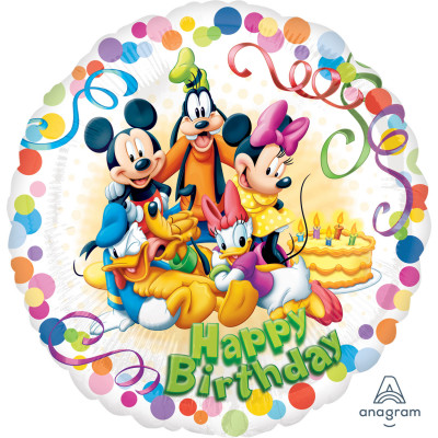 Balão Foil Redondo Happy Birthday Mickey e Amigos 43cm