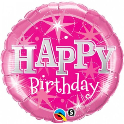 Balão Foil Sparkle Rosa Happy Birthday 46cm