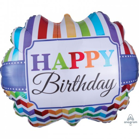 Balão Foil Supershape Happy Birthday Riscas & Chevron