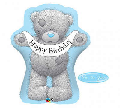 Balão Foil Urso Azul Happy Birthday 91cm