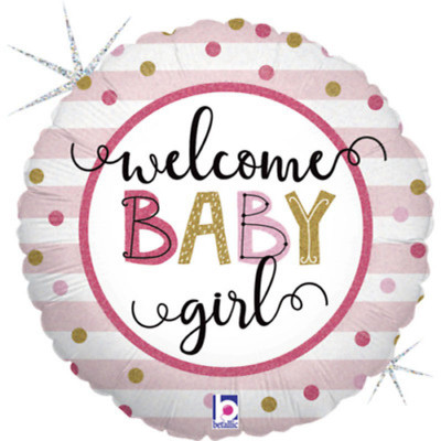 Balão Foil Welcome Baby Girl Stripes 46cm