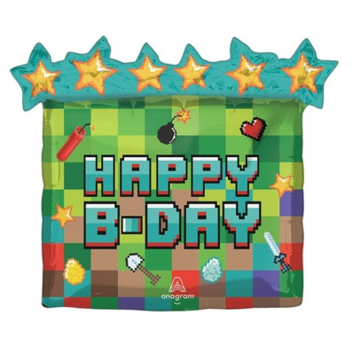 Balão Minecraft Pixelado Happy Birthday