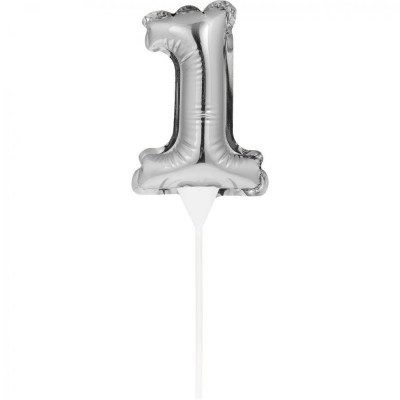Balão nº 1 prateado Topper Bolo
