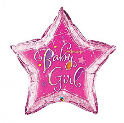 Balão Supershape Estrela Holográfica Baby Girl Welcome