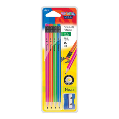 Blister 4 Lápis Hexa Neon HB c/ Borracha + Afia Colorino