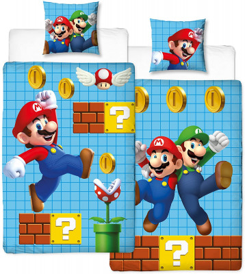 Capa Edredon Reversível Jogo Super Mario e Luigi Solteiro