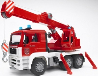 Carro Bombeiros Man TGA c/ grua + módulo de luz e som Bruder 1:16