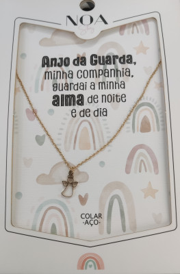 Colar Aço - Anjo da Guarda, Minha Companhia, Guardai a Minha Alma de Noite e de Dia