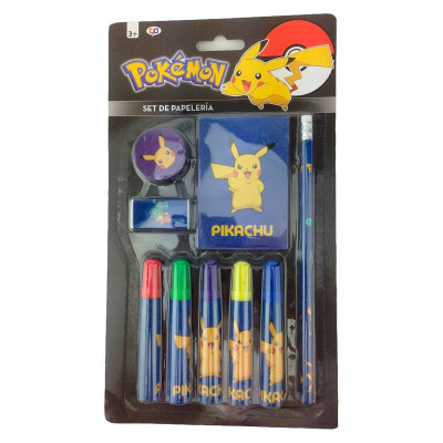 Conj. papelaria 9 peças Pokemon Pikachu