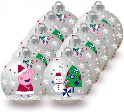 Conjunto 10 Bolas Natal Prateadas Porquinha Peppa