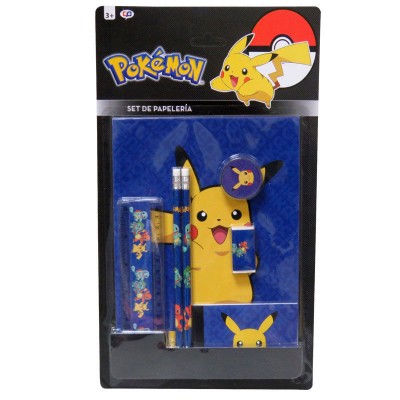 Conjunto 7 peças papelaria Pokemon Pikachu