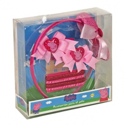 Conjunto Bandolete + ganchos + elasticos cabelo Porquinha Peppa