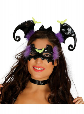 Conjunto Bandolete + Máscara Morcego Mulher Adulto Halloween