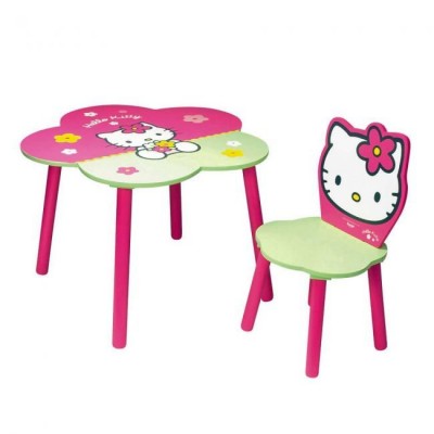Conjunto Cadeira + Mesa Flor Madeira Hello Kitty