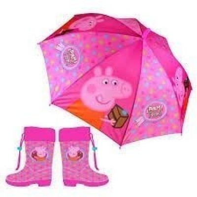 Conjunto Chapeu Chuva e Botas Galocha Porquinha Peppa Cake