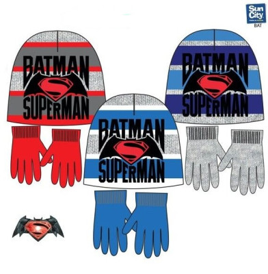 Conjunto Gorro e Luvas Batman Superman Sortido