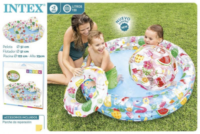 Conjunto Intex Piscina, Bola e Bóia Insuflável Frutas