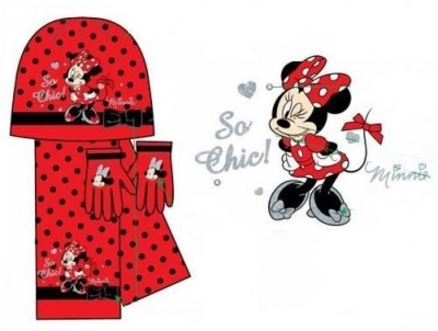 Conjunto Minnie gorro luvas cachecol vermelho