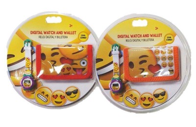 Conjunto Relógio digital + carteira dos Emojis - Sortidos