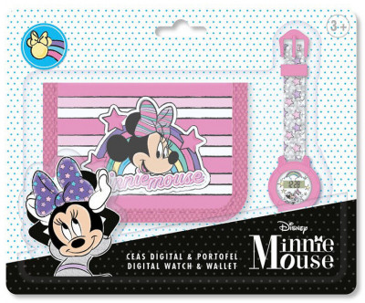 Conjunto Relógio Digital + Carteira Minnie Disney