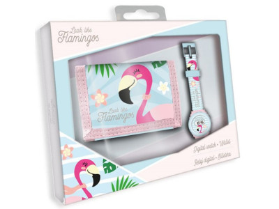 Conjunto Relógio e Carteira Flamingo