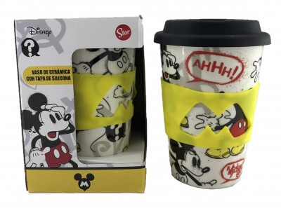 Copo cerâmica c/tampa silicone Mickey Disney