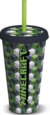 Copo com Relevo Minecraft com Palhinha 790ml