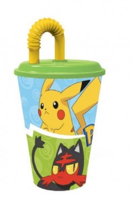 Copo de plástico com palhinha inserida Pokemon 430ml