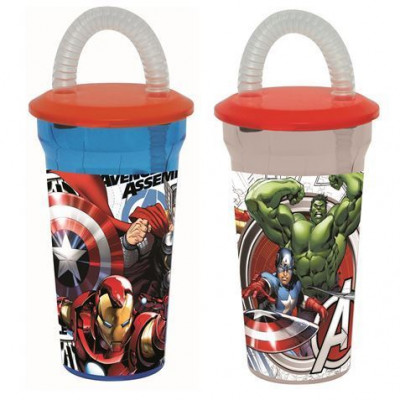 Copo tampa + palhinha Marvel Avengers
