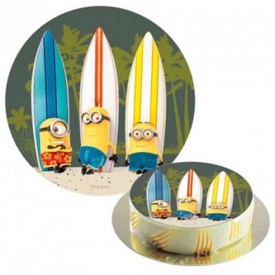 Decoração Bolo Minions Surf 20cm