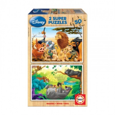 Educa - 2x Super Puzzle 50 Madeira Disney Animais