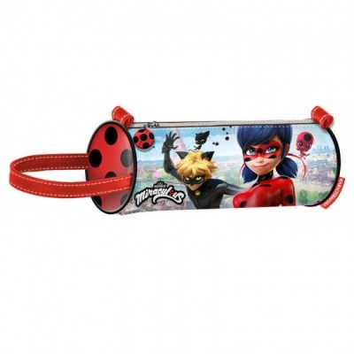 Estojo escolar cilíndrico Ladybug e Cat Noir