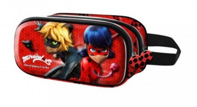 Estojo escolar duplo 3D Ladybug Cat Noir