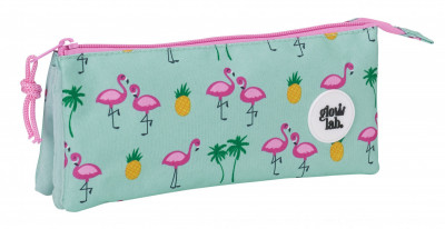 Estojo escolar triplo Glowlab Tropical flamingos