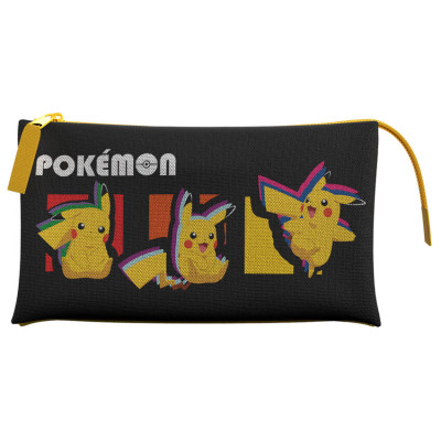 Estojo Triplo Pokémon Pikachu Preto