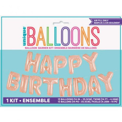 Faixa Banner de Balões Happy Birthday Rose Gold