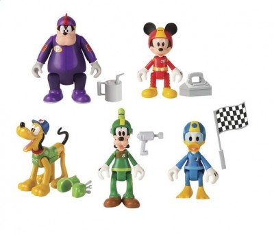 Figura Articulada Mickey + Pluto + Pete+ Donald e Goofy The Roadster Races