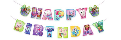 Grinalda Banner Happy Birthday A Casa de Bonecas de Gabby