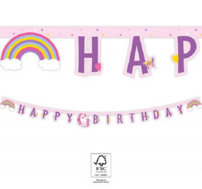 Grinalda Banner Happy Birthday Unicórnio Rainbow Colors
