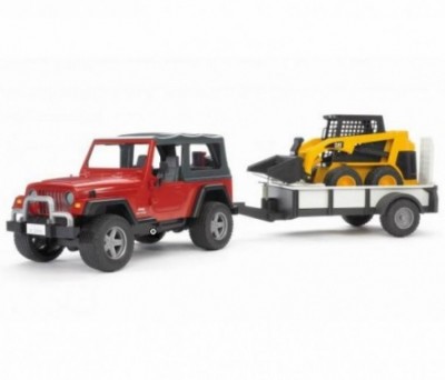 Jeep Wrangler c/ reboque + mini carregadora Bruder