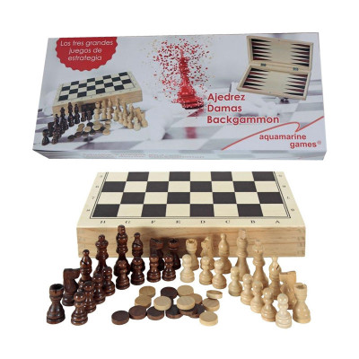 Jogo 3 em 1 Xadrez, Damas e Gamão Madeira